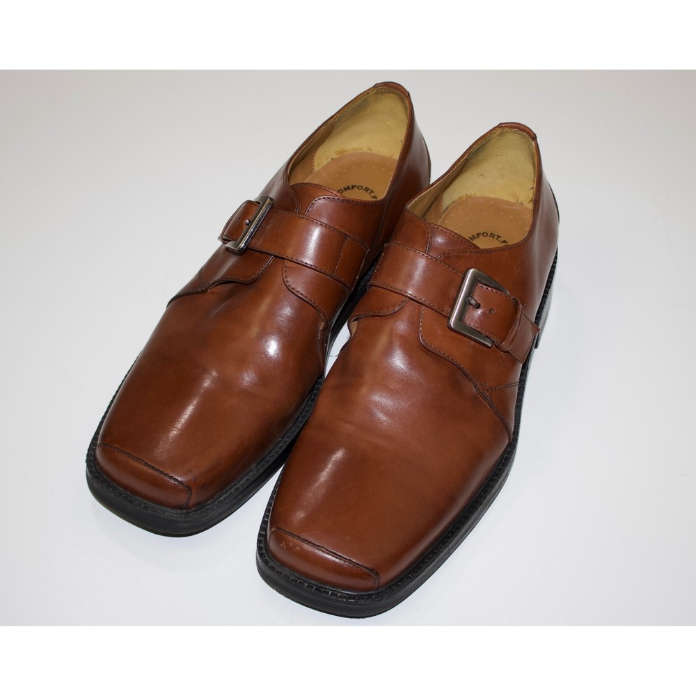 Stacy Adams Loafers Monk Strap Mens 10M Brown Square Toe Leather Buckle Shoes